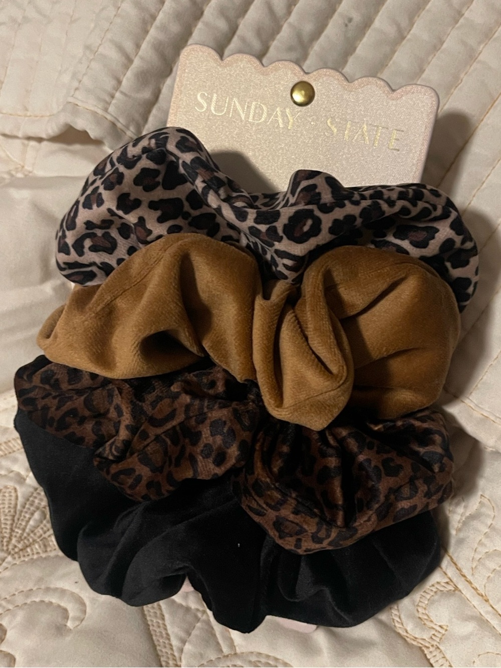 Sunday State - Leopard & Solid Scrunchie Set
